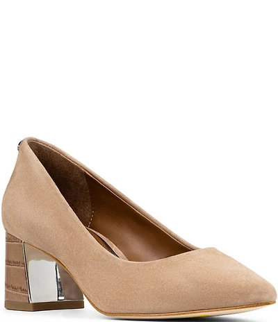 Donald Pliner Suzette Suede Croco Embossed Block Heel Pumps