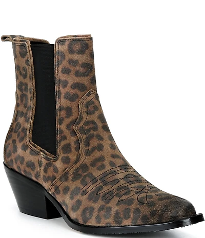 Donald Pliner Tayden Leopard Print Western Suede Block Heel Booties