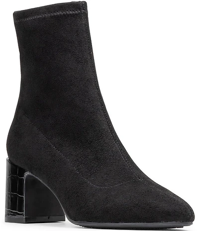Donald Pliner Tomos Stretch Suede Croco Embossed Block Heel Booties