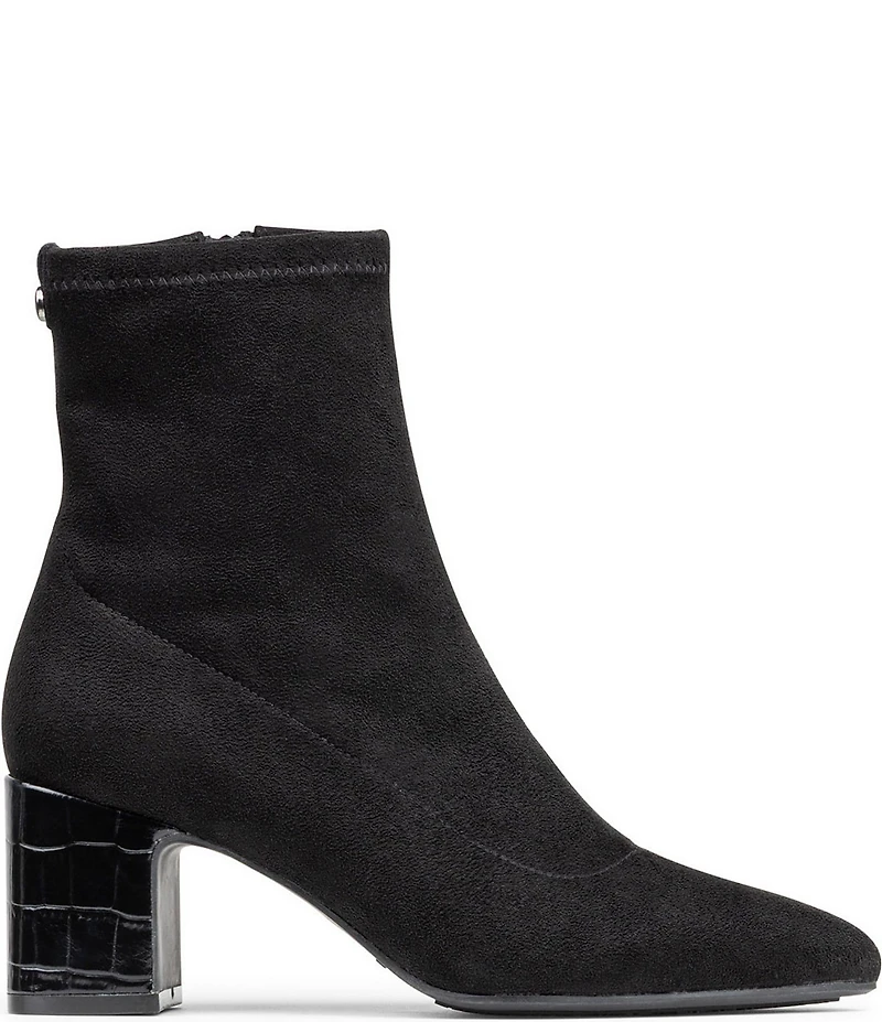 Donald Pliner Tomos Stretch Suede Croco Embossed Block Heel Booties