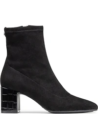 Donald Pliner Tomos Stretch Suede Croco Embossed Block Heel Booties