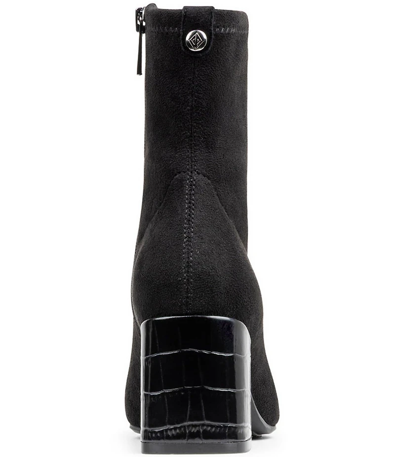 Donald Pliner Tomos Stretch Suede Croco Embossed Block Heel Booties