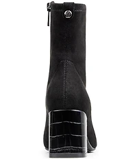 Donald Pliner Tomos Stretch Suede Croco Embossed Block Heel Booties