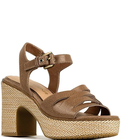 Donald Pliner Tyna Leather Woven Raffia Block Heel Platform Sandals
