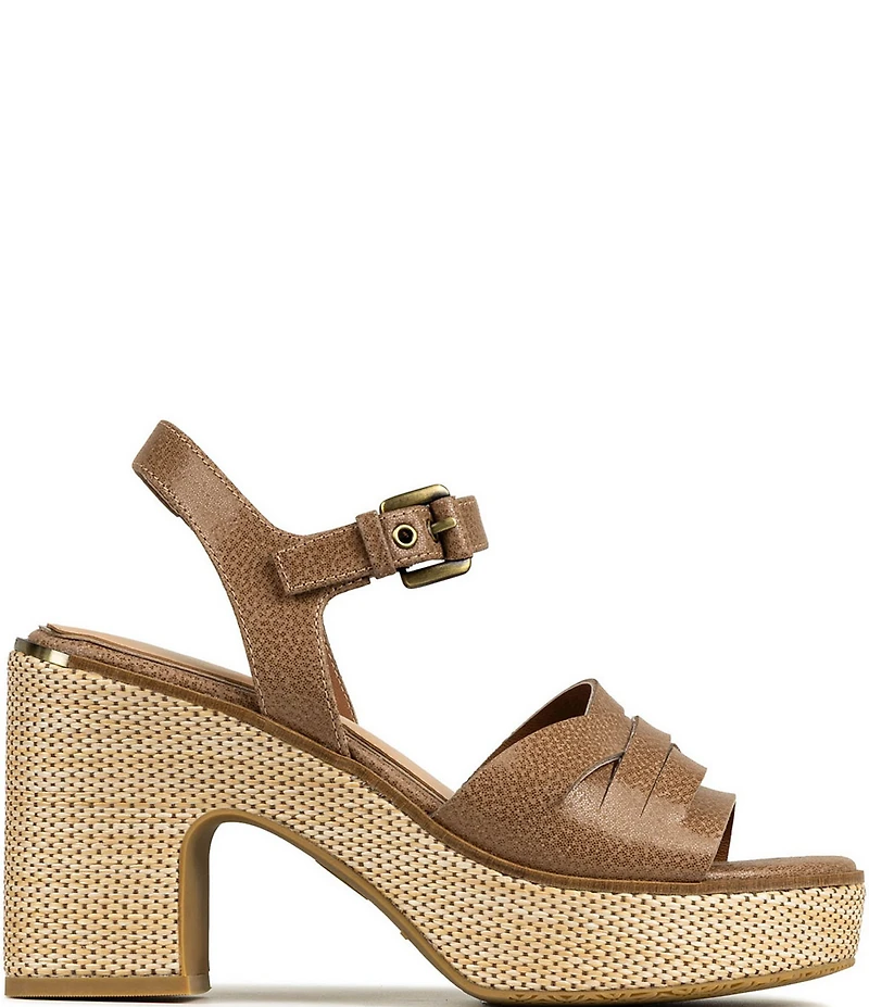 Donald Pliner Tyna Leather Woven Raffia Block Heel Platform Sandals