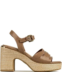 Donald Pliner Tyna Leather Woven Raffia Block Heel Platform Sandals