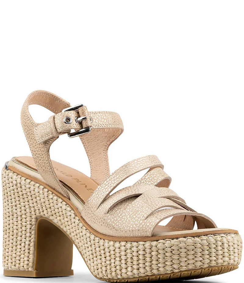 Donald Pliner Tyna Metallic Leather Woven Jute Block Heel Platform Sandals