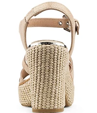 Donald Pliner Tyna Metallic Leather Woven Jute Block Heel Platform Sandals