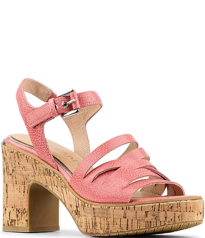 Donald Pliner Tyna Tumbled Leather Cork Block Heel Platform Sandals