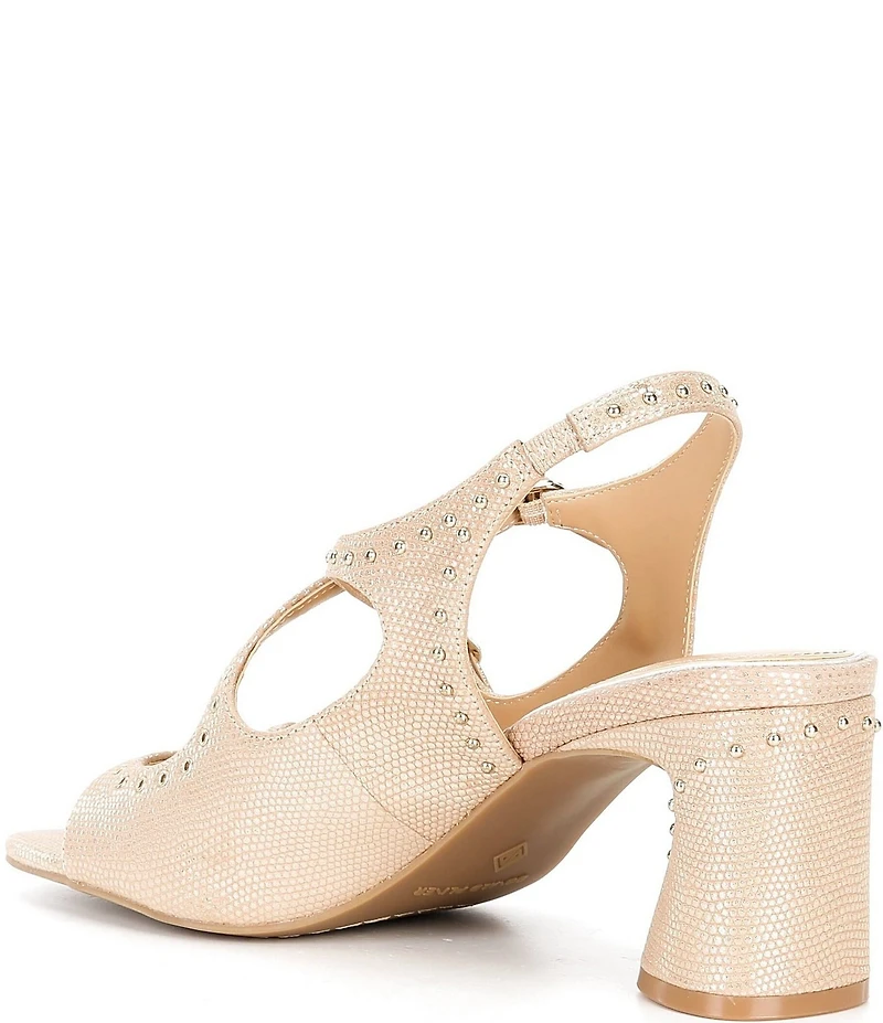 Donald Pliner Vasta Leather Triple Buckle Ankle Strap Studded Block Heel Sandals