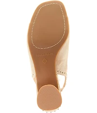 Donald Pliner Vasta Leather Triple Buckle Ankle Strap Studded Block Heel Sandals