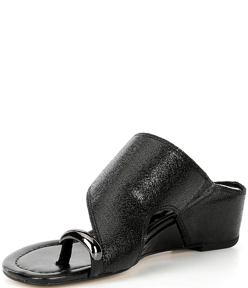 Donald Pliner Vesna Asymmetrical Leather Toe Ring Wedge Sandals