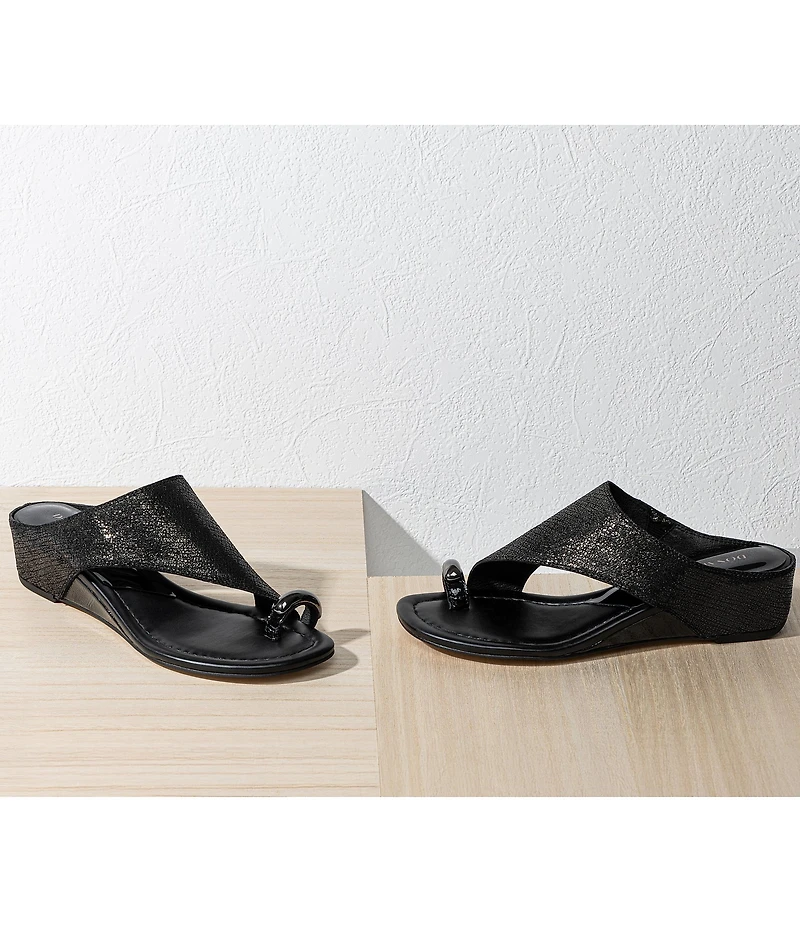 Donald Pliner Vesna Asymmetrical Leather Toe Ring Wedge Sandals