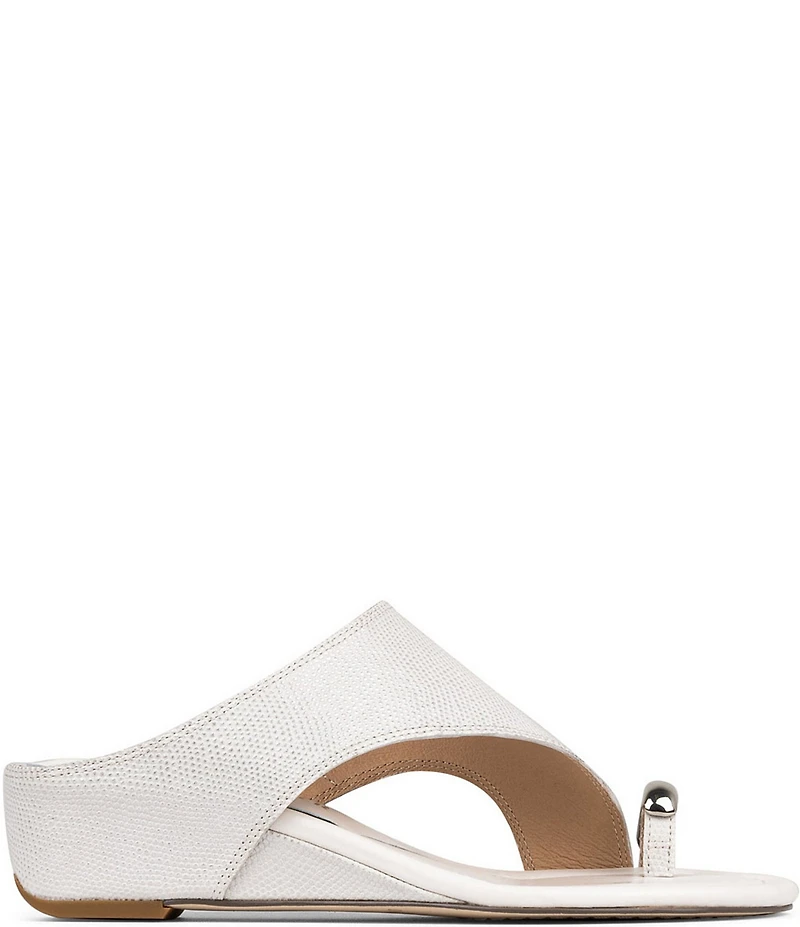 Donald Pliner Vesna Metallic Lizard Print Leather Toe Ring Wedge Sandals