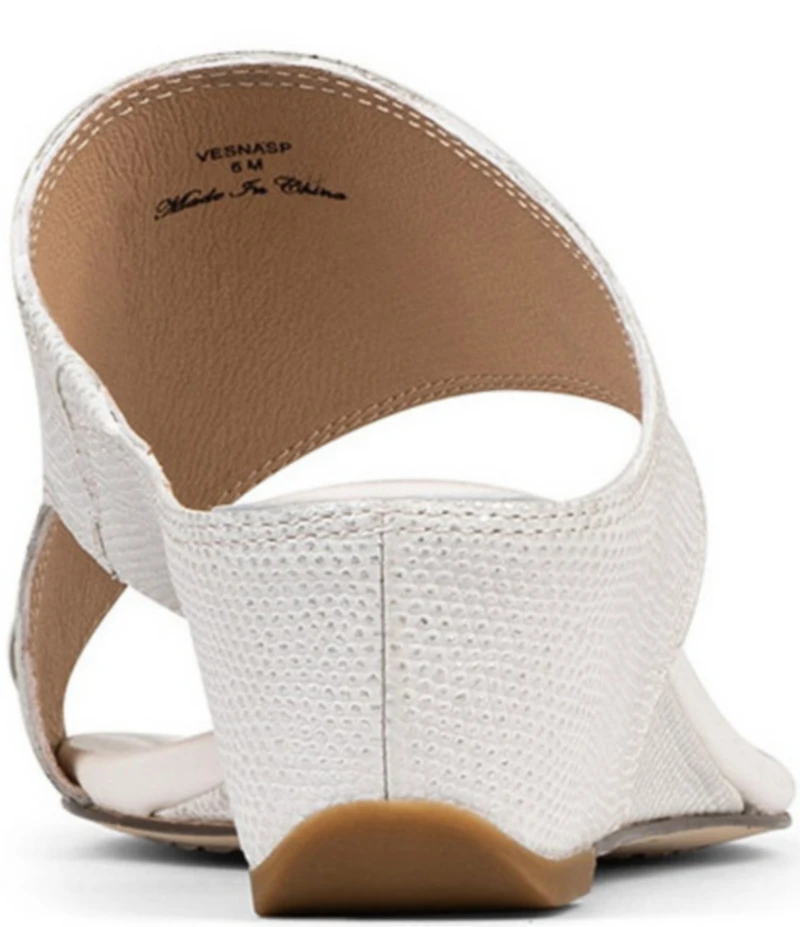 Donald Pliner Vesna Metallic Lizard Print Leather Toe Ring Wedge Sandals