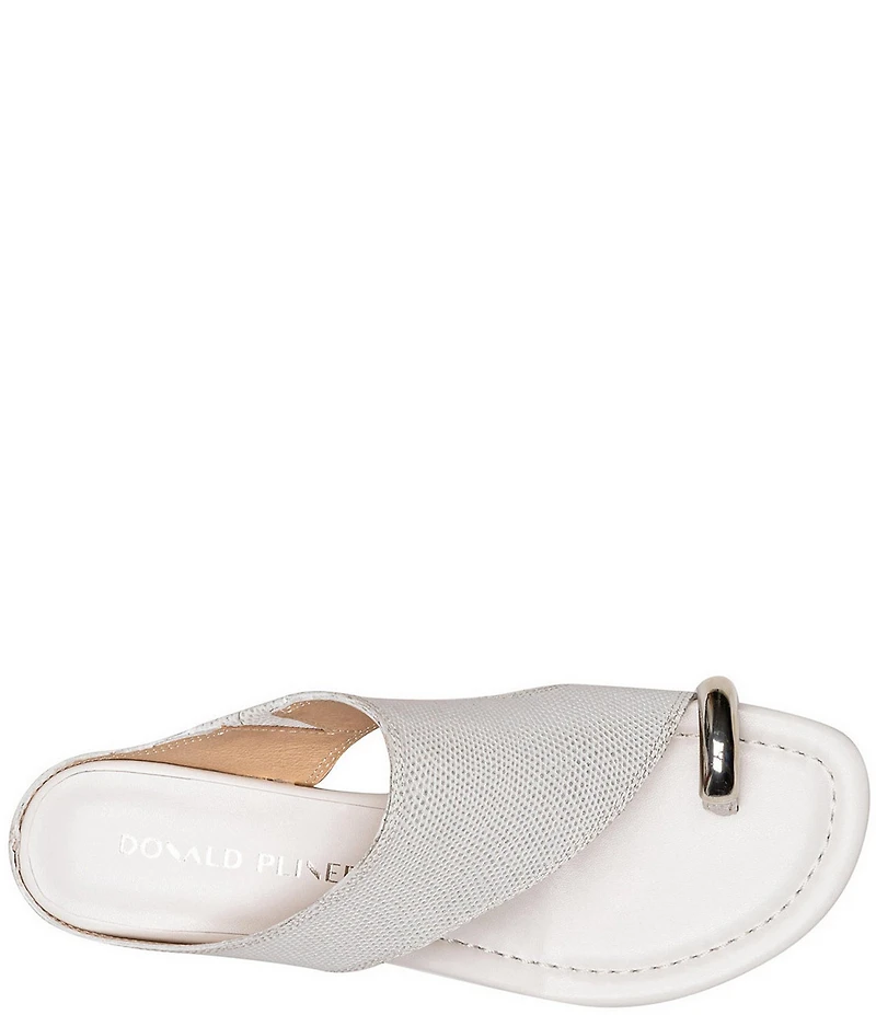 Donald Pliner Vesna Metallic Lizard Print Leather Toe Ring Wedge Sandals