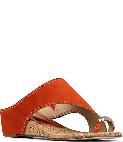 Donald Pliner Vesna Suede Toe Ring Cork Wedge Sandals