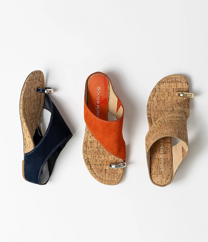 Donald Pliner Vesna Suede Toe Ring Cork Wedge Sandals