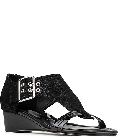 Donald Pliner Virgina Patent Leather T-Strap Wedge Sandals