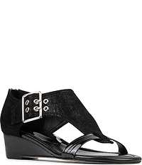 Donald Pliner Virgina Patent Leather T-Strap Wedge Sandals