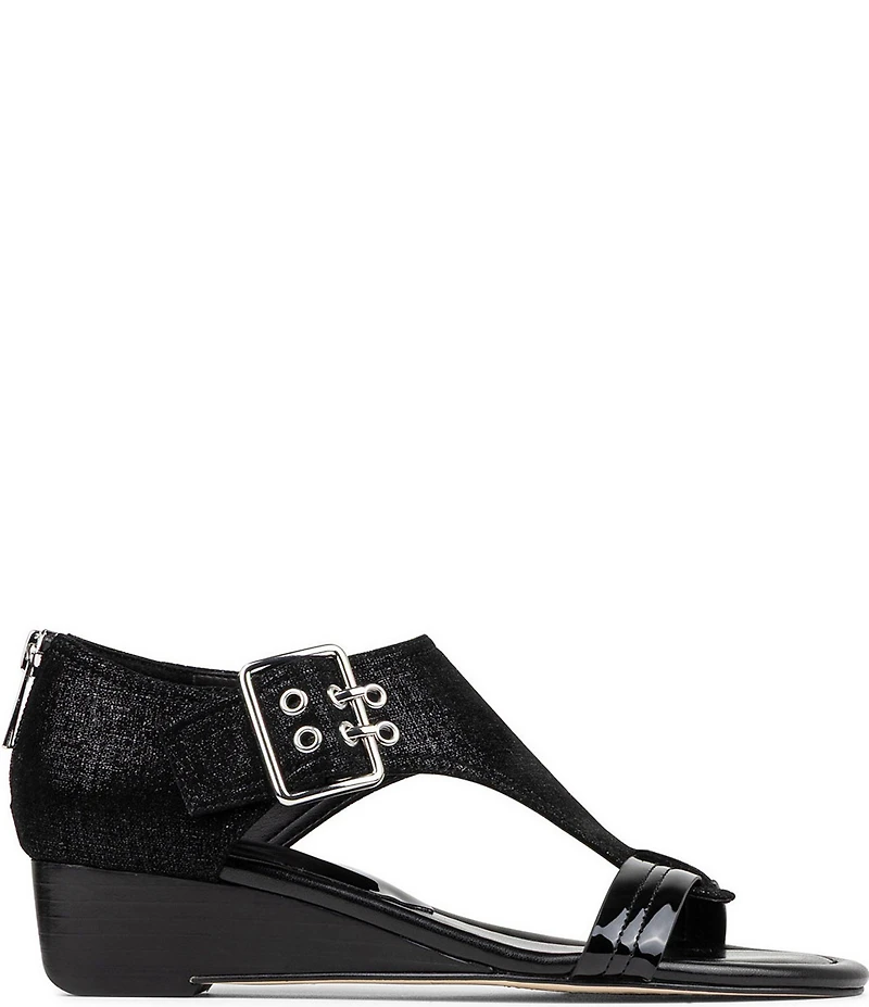 Donald Pliner Virgina Patent Leather T-Strap Wedge Sandals