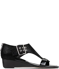 Donald Pliner Virgina Patent Leather T-Strap Wedge Sandals