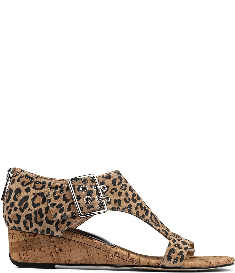 Donald Pliner Virginia Leopard Printed Suede T-Strap Wedge Sandals