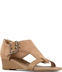 Donald Pliner Virginia Suede and Leather T-Strap Wedge Sandals