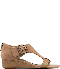 Donald Pliner Virginia Suede and Leather T-Strap Wedge Sandals