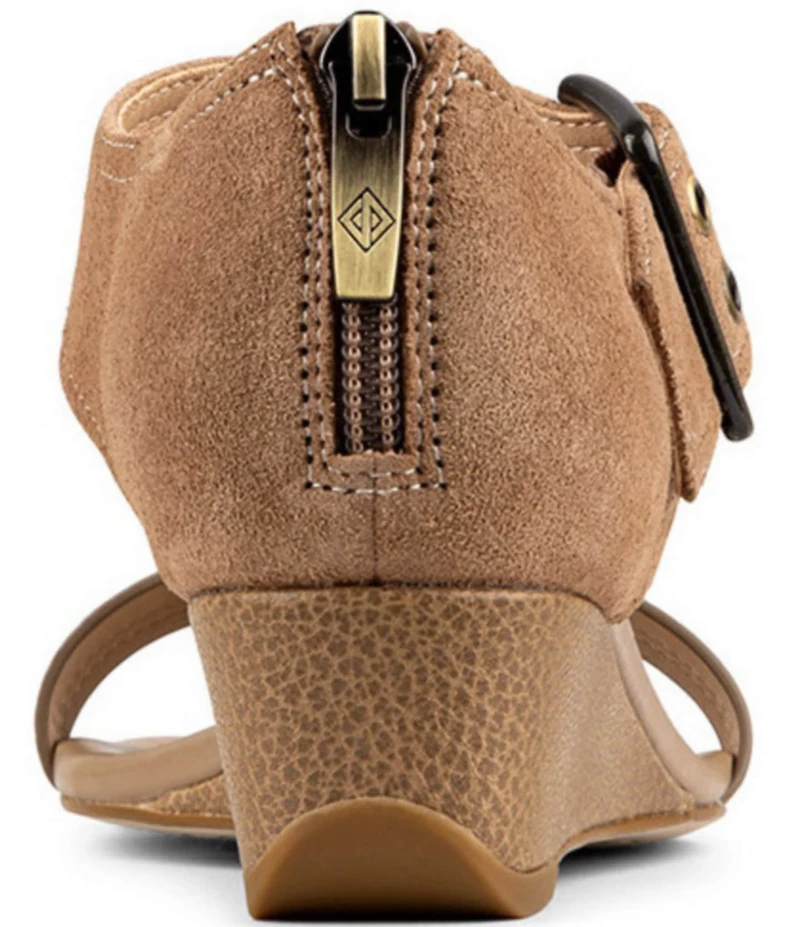 Donald Pliner Virginia Suede and Leather T-Strap Wedge Sandals