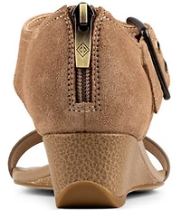 Donald Pliner Virginia Suede and Leather T-Strap Wedge Sandals