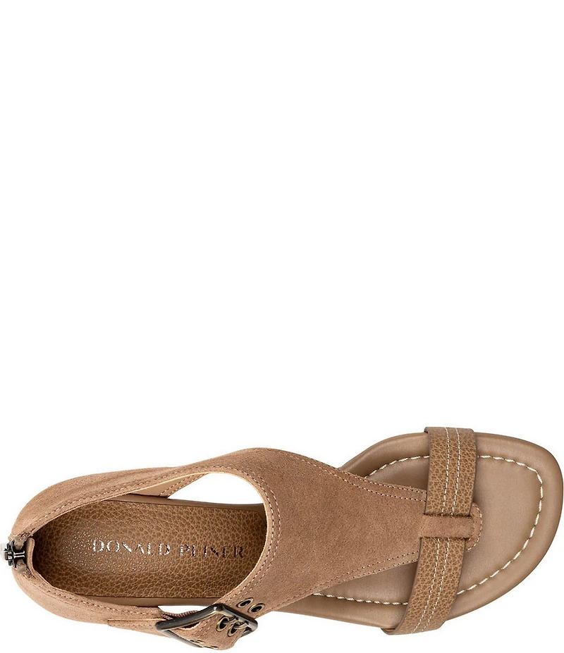 Donald Pliner Virginia Suede and Leather T-Strap Wedge Sandals