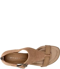 Donald Pliner Virginia Suede and Leather T-Strap Wedge Sandals