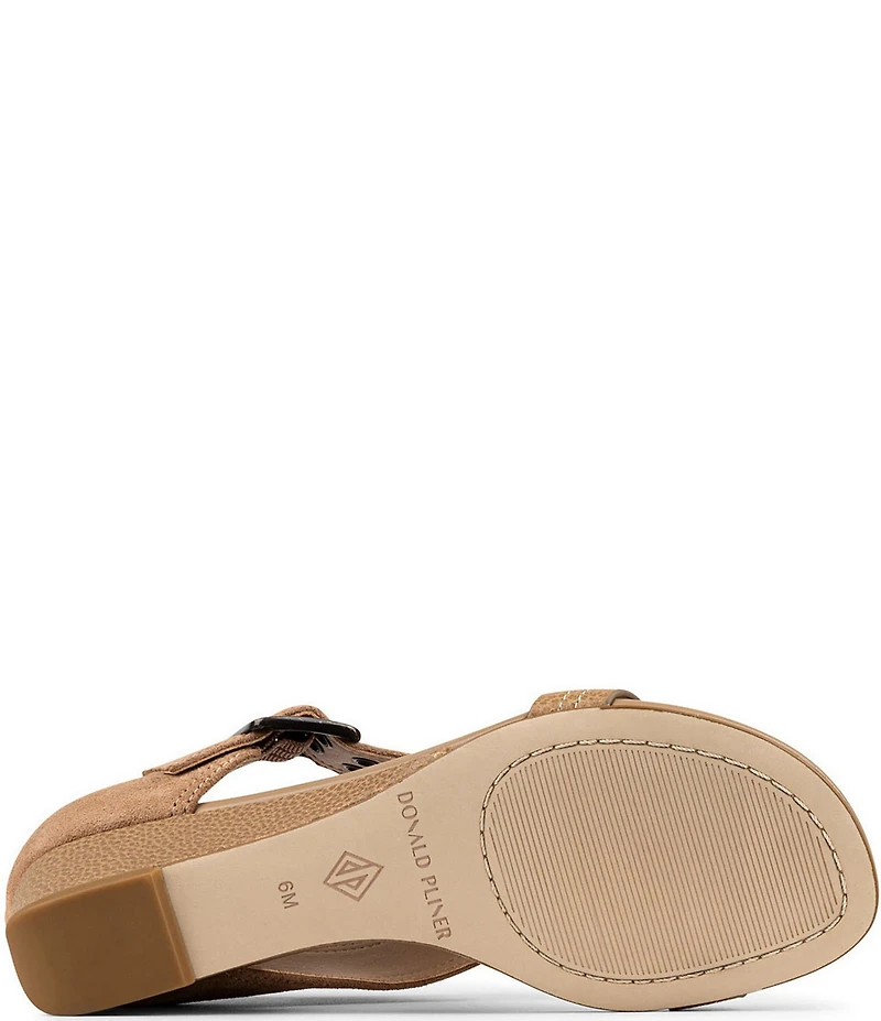 Donald Pliner Virginia Suede and Leather T-Strap Wedge Sandals