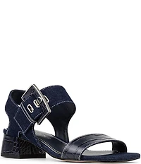Donald Pliner Vixi Denim and Croco Print Leather Block Heel Dress Sandals