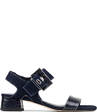 Donald Pliner Vixi Denim and Croco Print Leather Block Heel Dress Sandals