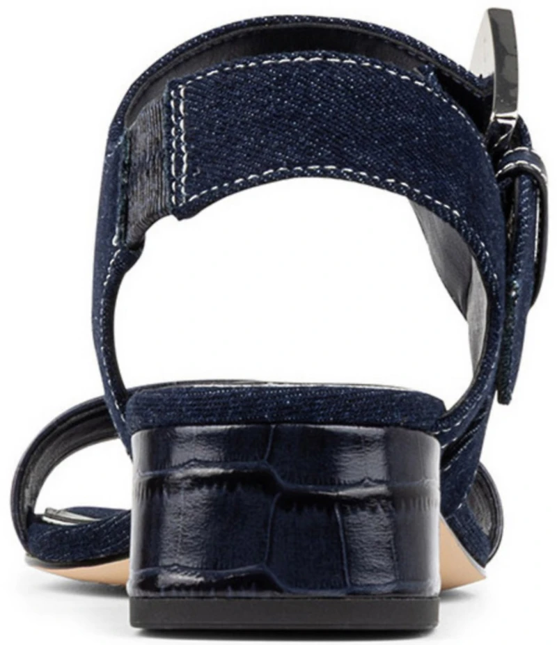 Donald Pliner Vixi Denim and Croco Print Leather Block Heel Dress Sandals