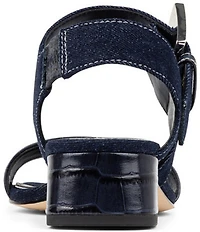Donald Pliner Vixi Denim and Croco Print Leather Block Heel Dress Sandals
