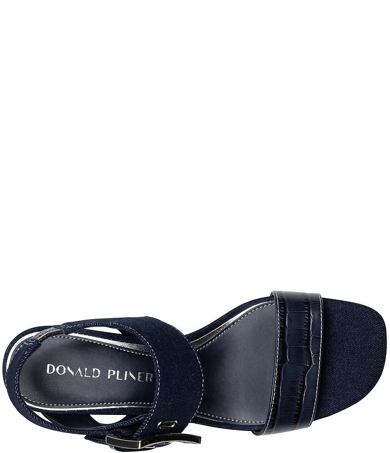Donald Pliner Vixi Denim and Croco Print Leather Block Heel Dress Sandals