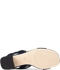 Donald Pliner Vixi Denim and Croco Print Leather Block Heel Dress Sandals