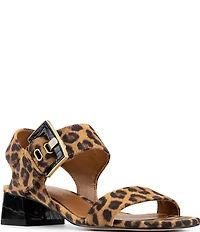 Donald Pliner Vixi Leopard Print Suede Buckle Detail Sandals