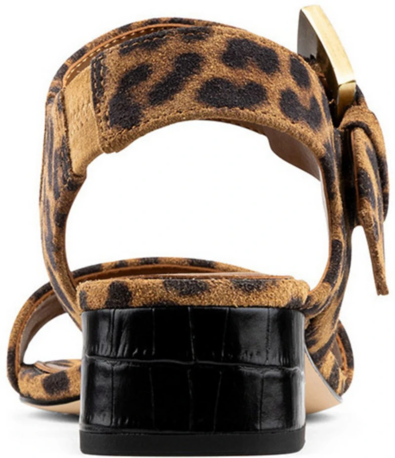 Donald Pliner Vixi Leopard Print Suede Buckle Detail Sandals