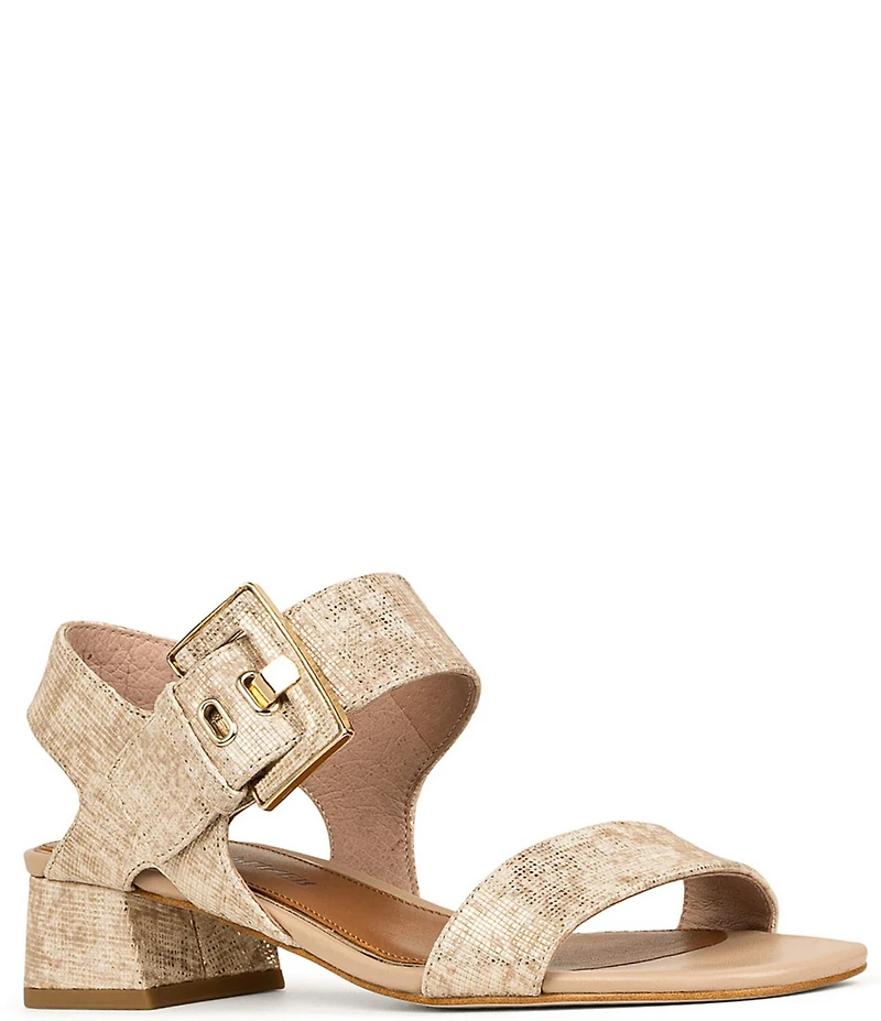 Donald Pliner Vixi Tumbled Metallic Leather Buckle Detail Sandals