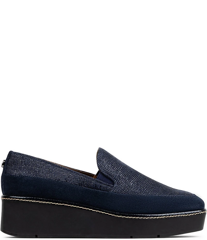 Donald Pliner Wallis Embossed Suede Platform Wedge Loafers