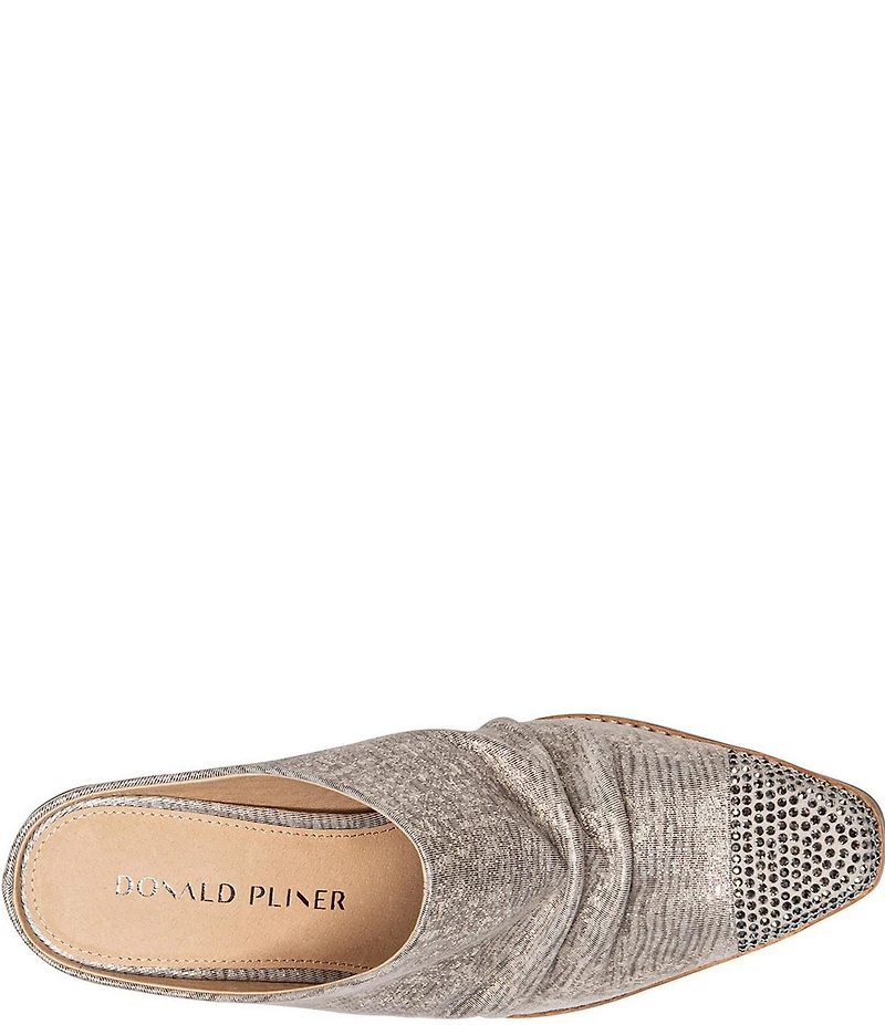 Donald Pliner Westan Distressed Metallic Leather Crystal Cap Toe Western Mules