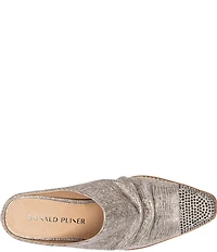 Donald Pliner Westan Distressed Metallic Leather Crystal Cap Toe Western Mules