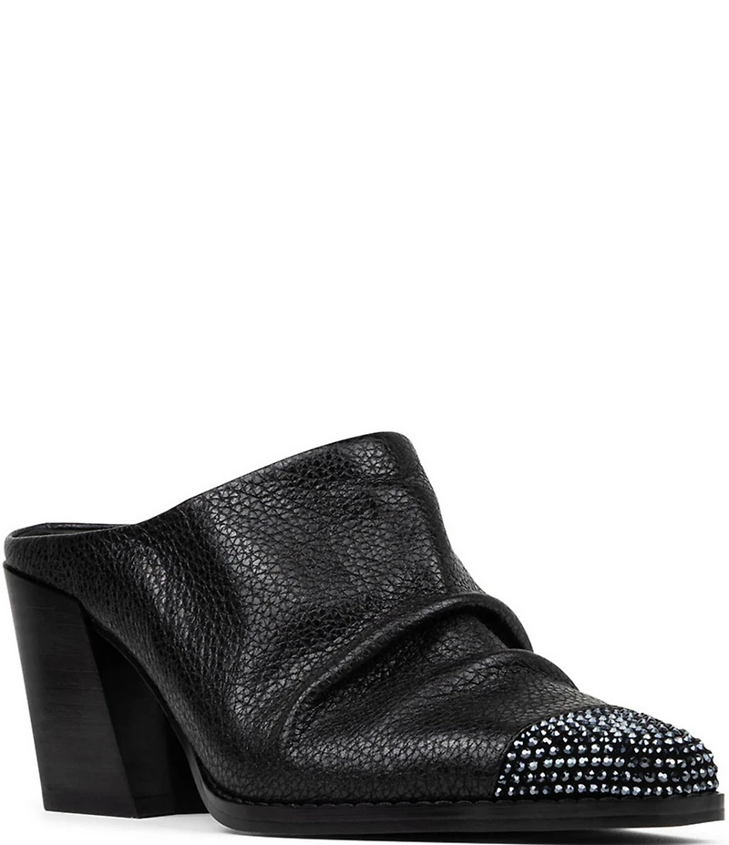 Donald Pliner Westan Leather Crystal Cap Toe Western Mules