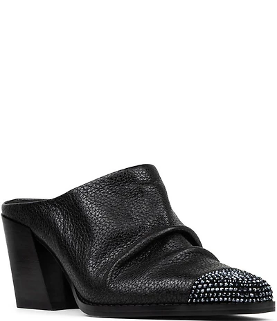 Donald Pliner Westan Leather Crystal Cap Toe Western Mules