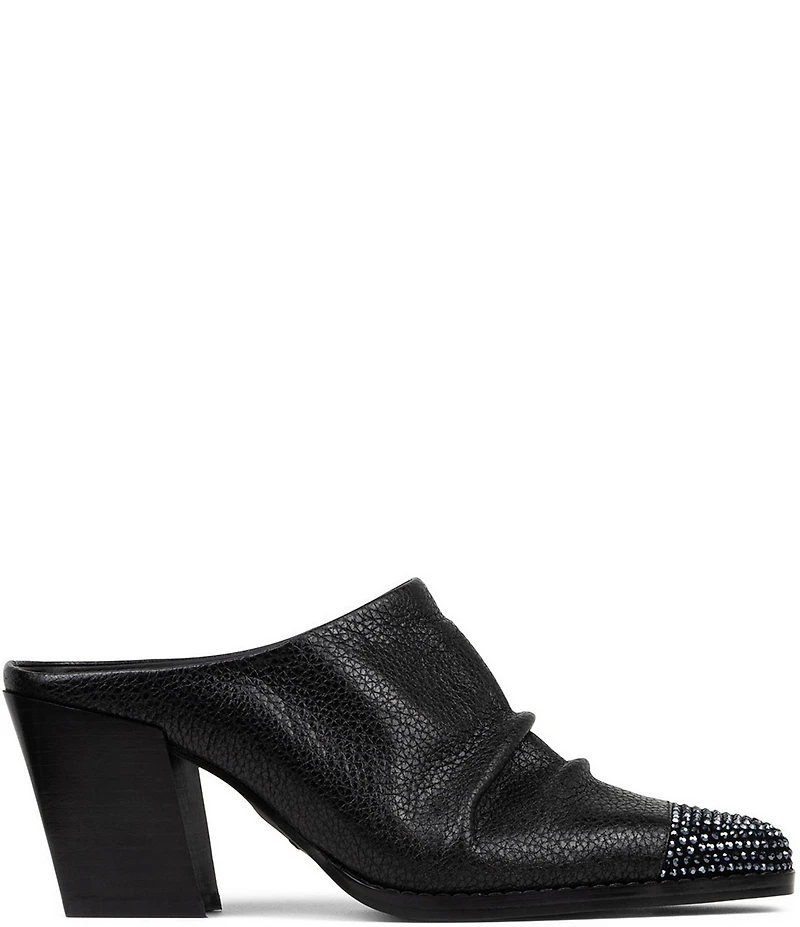 Donald Pliner Westan Leather Crystal Cap Toe Western Mules