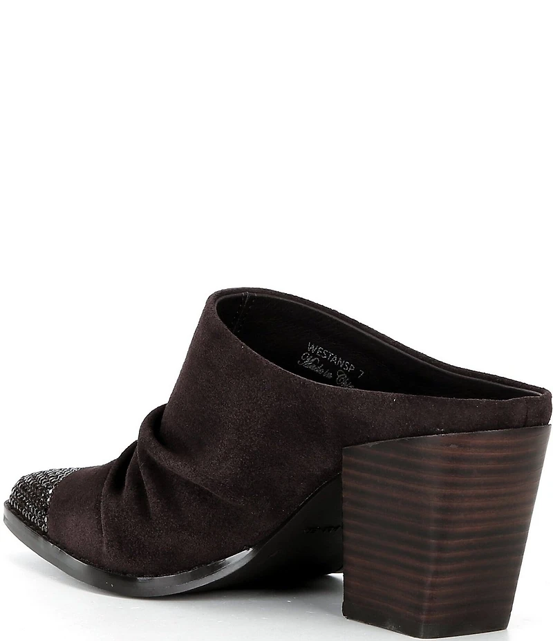 Donald Pliner Westan Suede Crystal Toe Block Heel Western Mules